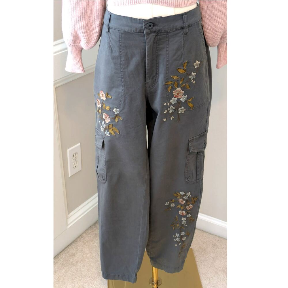 Sundance Charcoal "More Than Cargo" Floral Embroidered Pants